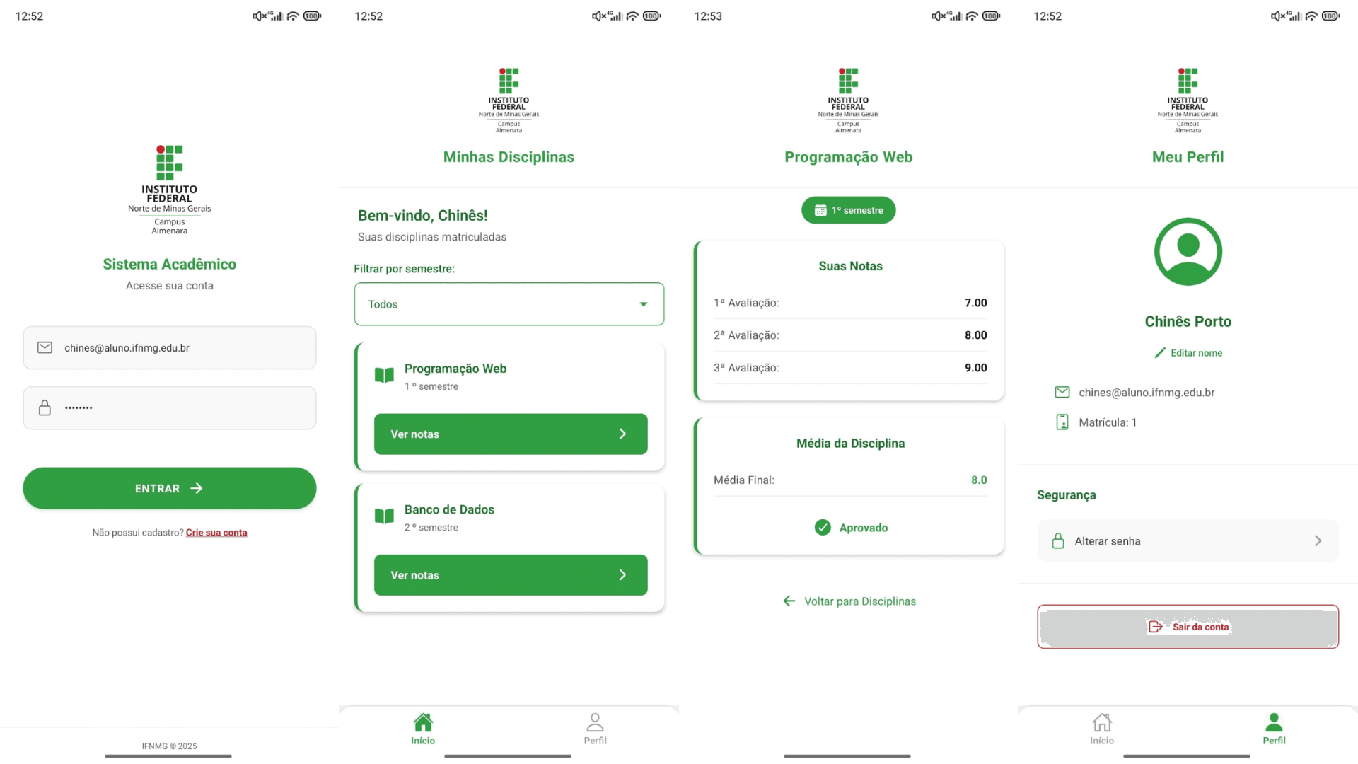 Captura de tela do projeto Sistema Academico de Notas - IFNMG